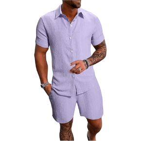 SOLY HUX Men's Casual 2 Piece Outfits Button Down Short Sleeve Shirt and Shorts Set with Pockets