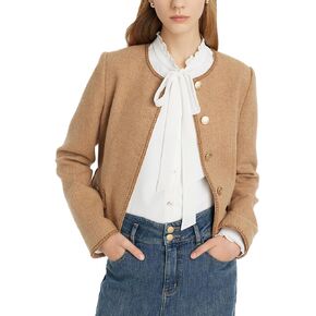 Wool Blend Tweed Blazers for Women Business Casual Knit Blazer Cropped Jacket for Women