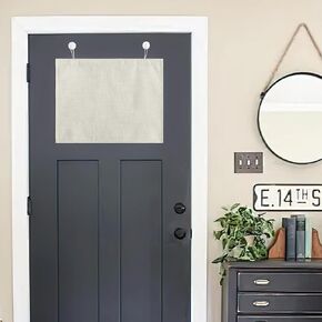 NICETOWN Natural Linen Door Curtains with Self Adhesive Hooks for Small Window, Countryside Thermal Insulated Door Window Covering for Classroom Office Glass Door, 1 PC, 24 x 18 inche Long