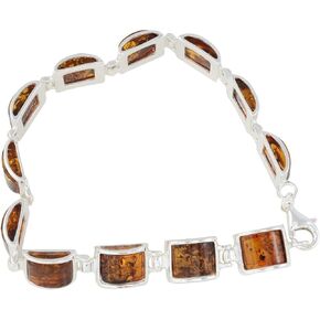 HolidayGiftShops Sterling Silver Honey Baltic Amber Bracelet Lottie, Genuine Baltic Amber Bracelet for Women, Amber Jewelry for Women, Amber Bracelets for Adults, Sterling Silver Collection