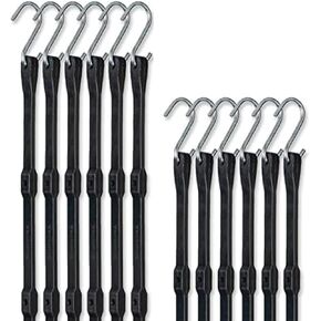 Rubber Bungee Cords Heavy Duty Outdoor with Adjustable Hooks (12-Pack) Assorted Weatherproof Straps with S Hooks for Tarps, Cargo, Motorcycle, Truck and More, Set of 21/6PCS & 31"/6PCS
