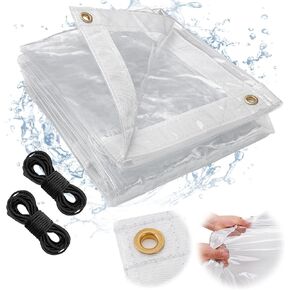 6 x 13ft Ultra Clear Tarp Waterproof - Heavy-Duty Vinyl Plastic Tarpaulin with Grommets, Thicken Transparent PVC Windproof Patio Enclosure for Winter Chicken Coop Window Balcony