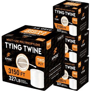 Polypropylene Tying Twine - 3 Ply White Plastic Poly Twine String 2100' Roll - Soft On Hands - Heavy Duty Outdoor & Indoor Tie Line - Baling Twine, Shipping & Bundling Twine, Packaging Rope