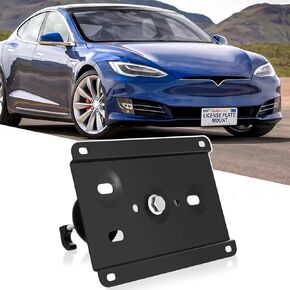 Front License Plate Bracket No Drill Car Front Bumper Tow Hook Mount Bracket Adapter Fits for Tesla 2012-up Model S and 2015-up Model X