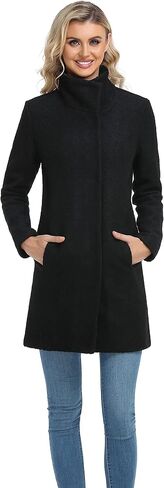 ODCOCD Women's Elegant Solid Color Mid-Length Thicken Warm Wool Blend Coat in Kuwait