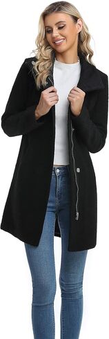 ODCOCD Women's Elegant Solid Color Mid-Length Thicken Warm Wool Blend Coat in Kuwait