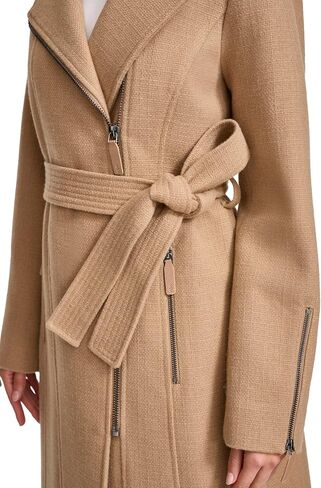 Kenneth Cole Women's Tweed Textured Asymmetrical Zip Belted Wool Coat with Zipper Trim in Saudi Arabia