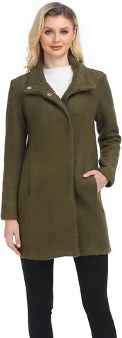 ODCOCD Women's Elegant Solid Color Mid-Length Thicken Warm Wool Blend Coat in Kuwait