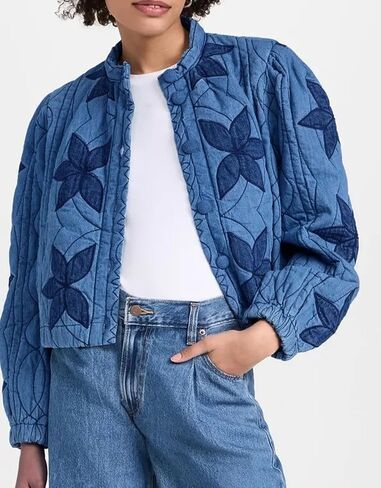Kedera Women's Quilted Lightweight Jackets Floral Embroidered Crop Puffer Coat Padded Gilet Winter Outerwear with Pocket in Saudi Arabia