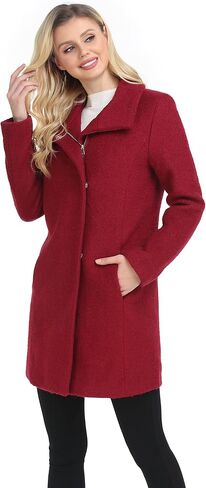 ODCOCD Women's Elegant Solid Color Mid-Length Thicken Warm Wool Blend Coat in Kuwait