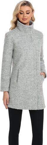 ODCOCD Women's Elegant Solid Color Mid-Length Thicken Warm Wool Blend Coat in Kuwait