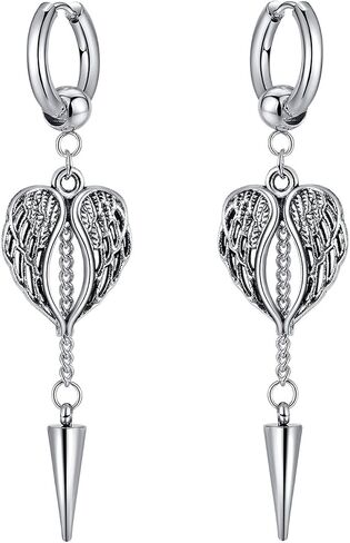 PEAS Punk Jewelry Angel Wings Earrings Stainless Steel Spike Huggie Hoop Earrings in Saudi Arabia