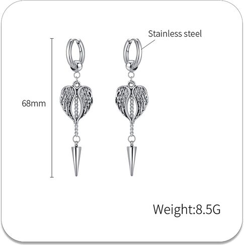 PEAS Punk Jewelry Angel Wings Earrings Stainless Steel Spike Huggie Hoop Earrings in Saudi Arabia