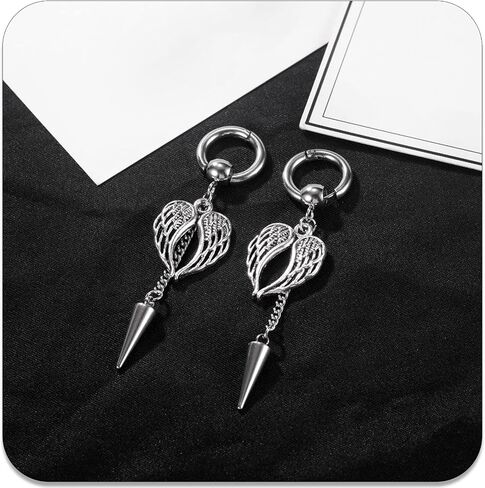 PEAS Punk Jewelry Angel Wings Earrings Stainless Steel Spike Huggie Hoop Earrings in Saudi Arabia