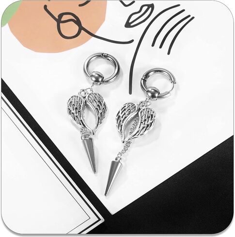 PEAS Punk Jewelry Angel Wings Earrings Stainless Steel Spike Huggie Hoop Earrings in Saudi Arabia