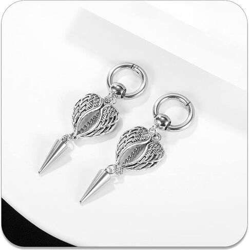 PEAS Punk Jewelry Angel Wings Earrings Stainless Steel Spike Huggie Hoop Earrings in Saudi Arabia