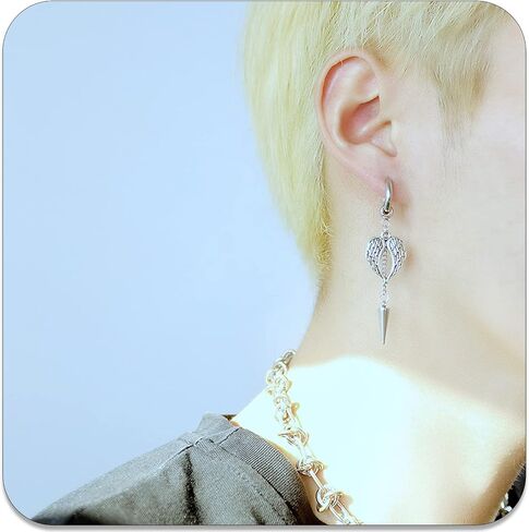 PEAS Punk Jewelry Angel Wings Earrings Stainless Steel Spike Huggie Hoop Earrings in Saudi Arabia