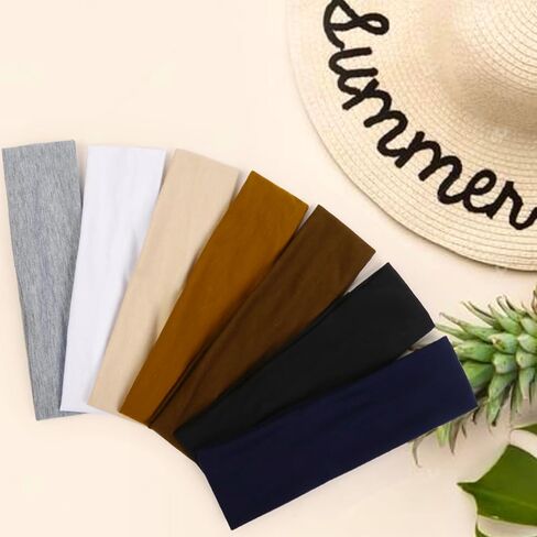 Trendy Non-Slip Headbands Set for Women - 7PCS Elastic Soft Thick Cotton Cloth Headbands for Yoga, Running, Workout, and Sports in Saudi Arabia
