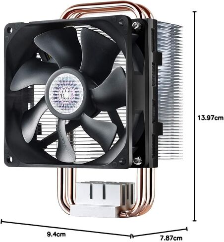 مبرد وحدة المعالجة المركزية Cooler Master Hyper T2 مدمج بحلقة مزدوجة، مروحة 95 مم، 2 أنبوب حراري نحاسي للاتصال المباشر لـ AMD Ryzen/Intel LGA1151 in Saudi Arabia