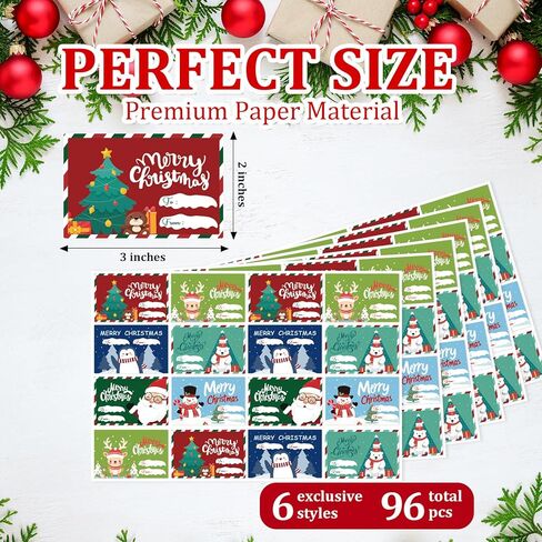 COCHIE Christmas Gift Tags Stickers, 96Pcs Christmas Gift Labels Stickers, Self-Adhesive Christmas Name Tags for Xmas Gifts Wrap Presents Boxes Decoration, 2 x 3 Inch, Natural Kraft Paper Stickers in Kuwait