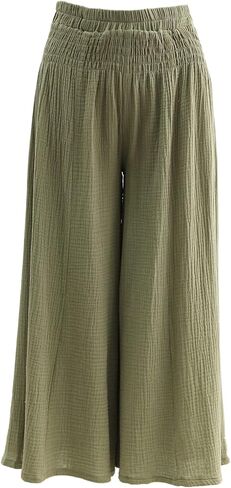 Amazhiyu Women's Cotton Gauze Wide Leg High-Waist Casual Palazzo Summer Pants in Kuwait