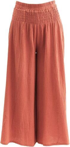 Amazhiyu Women's Cotton Gauze Wide Leg High-Waist Casual Palazzo Summer Pants in Kuwait