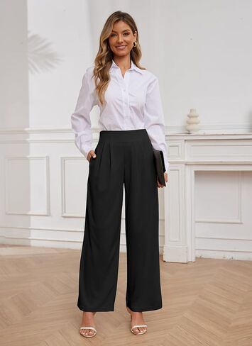 HVT Wide Leg Pants for Women High Elastic Waisted Work Pants Business Palazzo Trousers with Pockets in Saudi Arabia