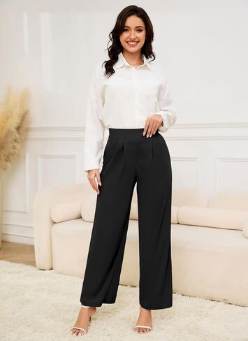 HVT Wide Leg Pants for Women High Elastic Waisted Work Pants Business Palazzo Trousers with Pockets in Saudi Arabia