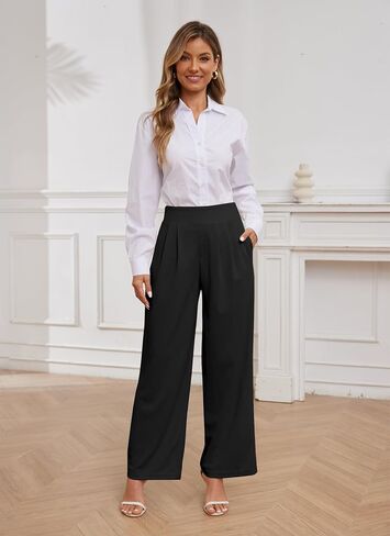 HVT Wide Leg Pants for Women High Elastic Waisted Work Pants Business Palazzo Trousers with Pockets in Saudi Arabia