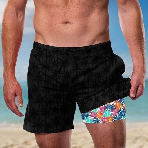 Cozople Men's Swim Trunks with Compression Liner 5.5" Inseam Quick Dry Bathing Suit Boxer Brief Lined Swim Shorts Swimwear in Kuwait