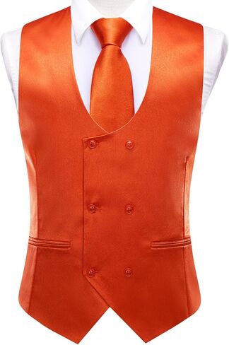 Hi-Tie Mens U-Neck Double-Breasted Suit Vest Necktie and Bow Tie 5PC Set Formal Wedding or Business Dress in Kuwait