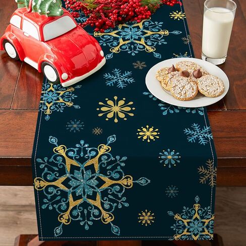 Seliem Winter Cat Table Runner, Kitty Kitten Poinsettia Pine Cone Snowflake Farmhouse Kitchen Dining Table Decor, Christmas Holiday Seasonal Home Decoration Indoor Outdoor Party Supply 13x72 Inches in Saudi Arabia