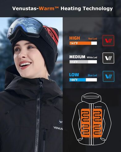 Venustas Women's Heated 3L Ski Insulated Jacket with 12V Battery, Waterproof, Windproof,Breathable, RECCO Reflector Built in in Saudi Arabia