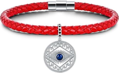 Evil Eye Hamsa Hand Protection Bracelet for Women 925 Sterling Silver Evil Eye Charm on Red Leather Evil Eye Bracelet Birthday Anniversary Friendship Gift in Saudi Arabia