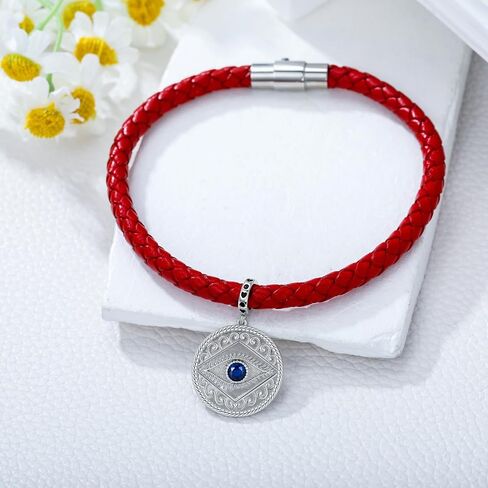 Evil Eye Hamsa Hand Protection Bracelet for Women 925 Sterling Silver Evil Eye Charm on Red Leather Evil Eye Bracelet Birthday Anniversary Friendship Gift in Saudi Arabia