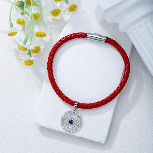Evil Eye Hamsa Hand Protection Bracelet for Women 925 Sterling Silver Evil Eye Charm on Red Leather Evil Eye Bracelet Birthday Anniversary Friendship Gift in Saudi Arabia