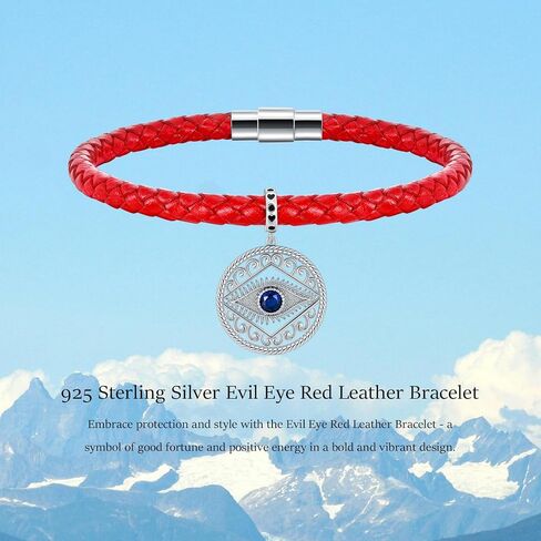 Evil Eye Hamsa Hand Protection Bracelet for Women 925 Sterling Silver Evil Eye Charm on Red Leather Evil Eye Bracelet Birthday Anniversary Friendship Gift in Saudi Arabia