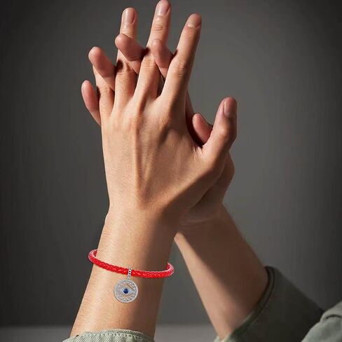 Evil Eye Hamsa Hand Protection Bracelet for Women 925 Sterling Silver Evil Eye Charm on Red Leather Evil Eye Bracelet Birthday Anniversary Friendship Gift in Saudi Arabia