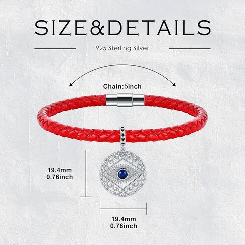 Evil Eye Hamsa Hand Protection Bracelet for Women 925 Sterling Silver Evil Eye Charm on Red Leather Evil Eye Bracelet Birthday Anniversary Friendship Gift in Saudi Arabia
