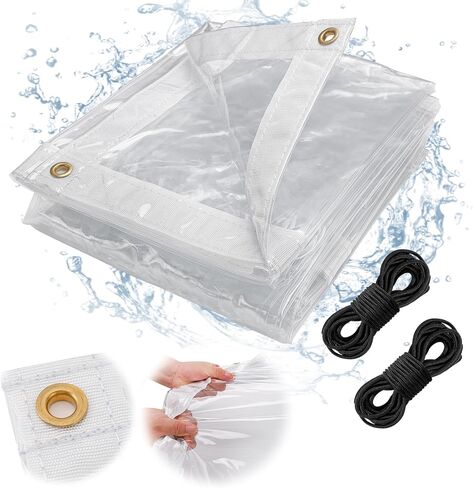 6 x 13ft Ultra Clear Tarp Waterproof - Heavy-Duty Vinyl Plastic Tarpaulin with Grommets, Thicken Transparent PVC Windproof Patio Enclosure for Winter Chicken Coop Window Balcony in Saudi Arabia