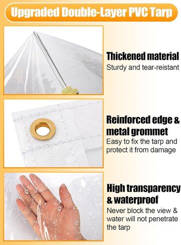 6 x 13ft Ultra Clear Tarp Waterproof - Heavy-Duty Vinyl Plastic Tarpaulin with Grommets, Thicken Transparent PVC Windproof Patio Enclosure for Winter Chicken Coop Window Balcony in Saudi Arabia