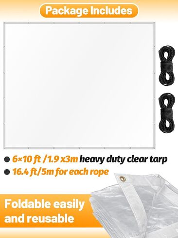 6 x 13ft Ultra Clear Tarp Waterproof - Heavy-Duty Vinyl Plastic Tarpaulin with Grommets, Thicken Transparent PVC Windproof Patio Enclosure for Winter Chicken Coop Window Balcony in Saudi Arabia