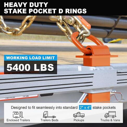Stake Pocket Tie Down D Rings 6 PCS, Heavy Duty 5/8" Stake Pocket Tie Down D Rings for for Flatbed Cargo Trucks and Trailers, Adjustable Utility Trailer D Rings with Anti-Loss Pin, 18000 LBS Capacity in Kuwait