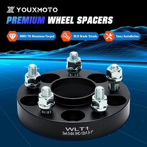 Youxmoto 4 قطع 5 × 4.5 1 بوصة فواصل عجلة محورية محولات عجلة 64.1 مم مناسبة لسيارة Honda Accord Civic CR-V CR-Z، مناسبة لـ Acura CL ILX RSX TLX TSX MDX مع ترصيع 12x1.5 in Saudi Arabia