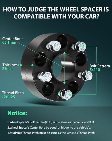 SCITOO 4Pcs 5x110 Wheel Spacers 2" Bore 65.1mm Studs 12x1.25 5Lug Wheel Spacers Fit for Jeep Cherokee 2014-2023, Compass 2017-2023, Renegade 2015-2023, for Fiat 500X 2016-2023 in Saudi Arabia