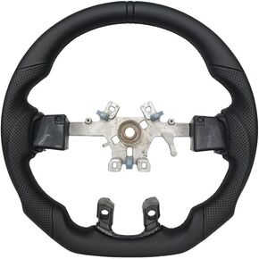 Full Leather Steering Wheel, D-Shaped Flat Bottom Perforated Leather Grip Steering Wheel Fit for Dodge Ram 1500 2500 2012-2017