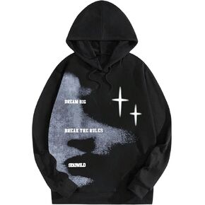 SHENHE Men's Letter Graphic Drawstring Hoodie Star Print Long Sleeve Casual Sweatshirt
