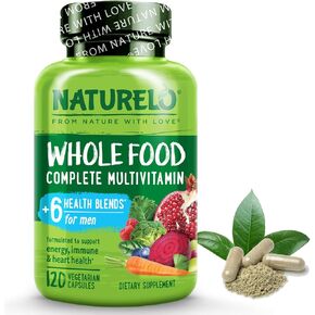 NATURELO Mens Multivitamins - Whole Food Multivitamin for Men with Vitamins, Minerals - 120 Vegetarian Capsules for Energy, Brain, Heart, Eye Health*