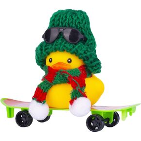Winter Duck Car Dashboard Decorations, Rubber Duck Car Ornaments Accessories with Mini Hat, Sunglasses, Necklace and Skateboard(B11)
