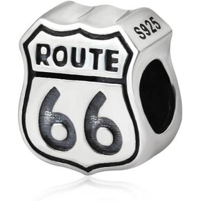 Xuthus Charms Route 66 Sign Charm 925 Sterling Silver Anniversary Charm for Pandora Charm Bracelet